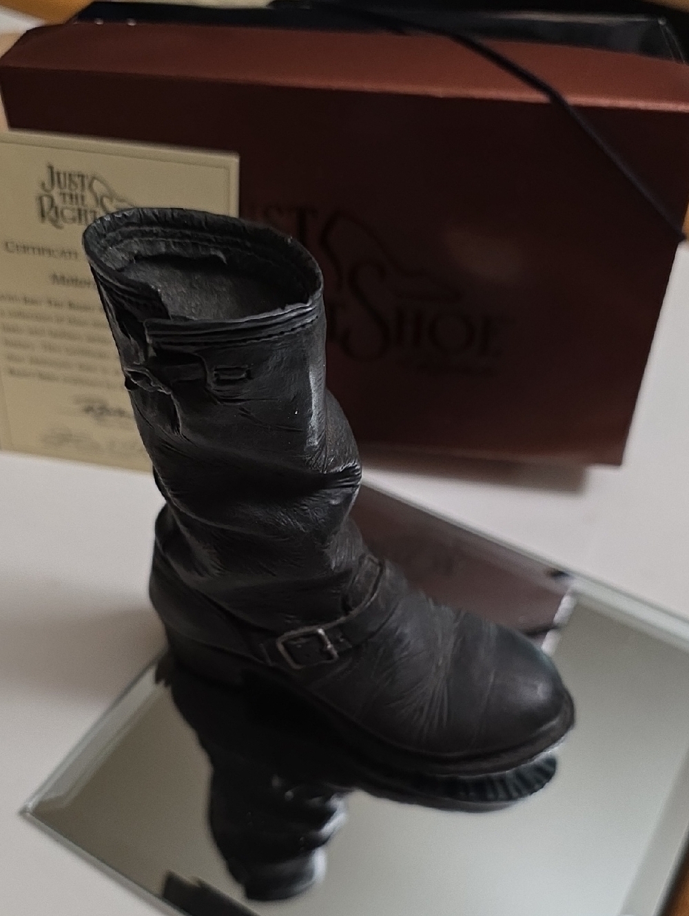 Just The Right Shoe Black Leather Mid-Calf Buckle Boot